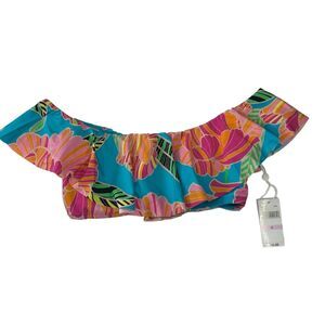 Trina Turk Womens Multicolor Bandeau‎ Bikini Top Size 6 Poppy Ruffle Swimwear